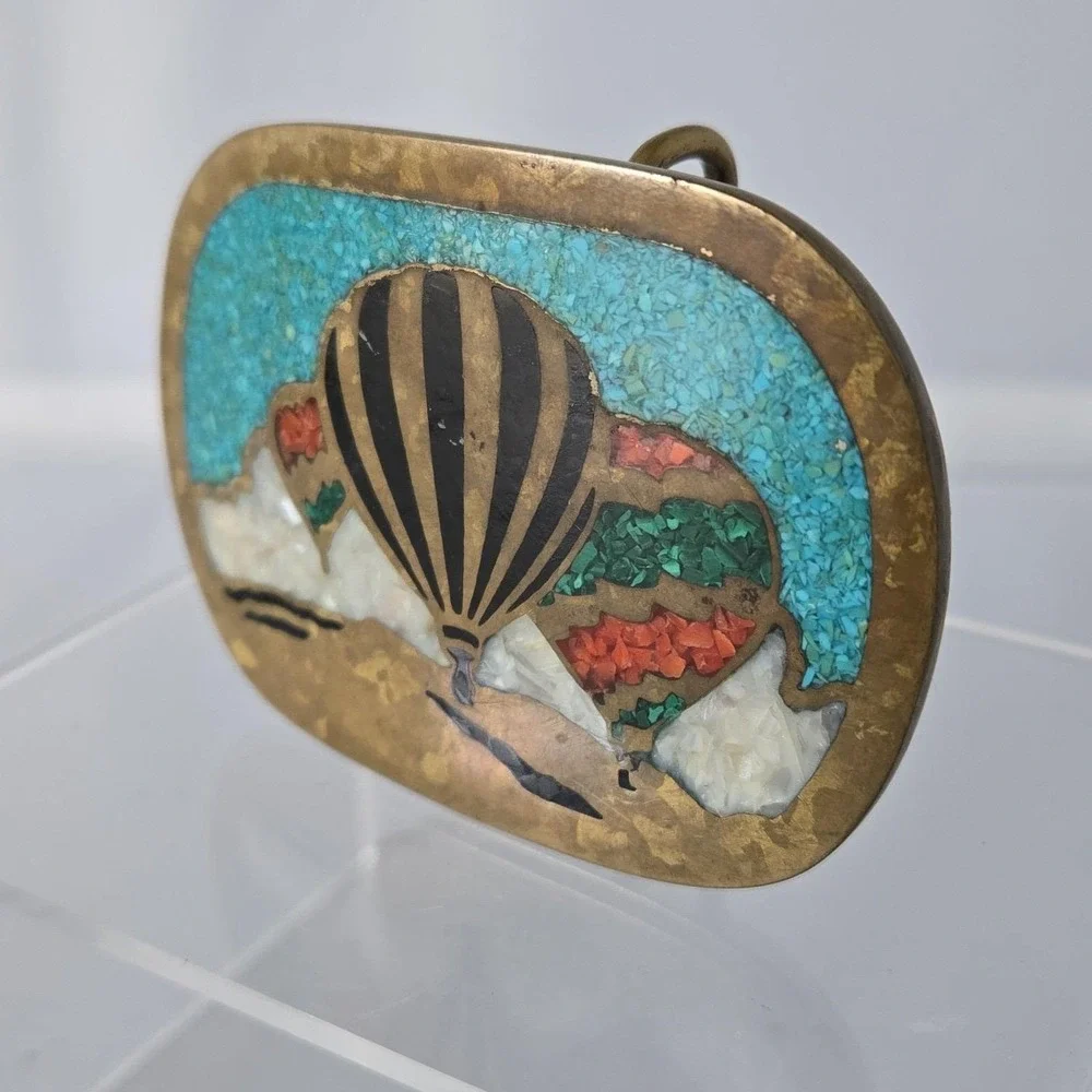 1981 Crushed Stone lnlay Hot Air Balloon Belt Buckle Sunbelt Scenic Studios NM